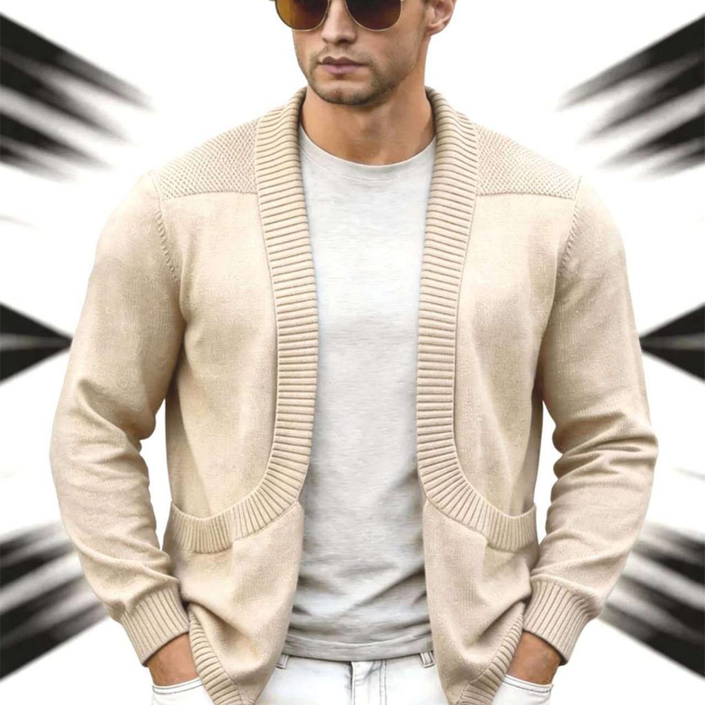 Men's Shawl Collar Cardigan Sweater Casual Knit Long Sleeve Lightweight Outerwear for Spring and Fall