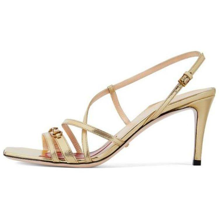 Gucci One Strap Sandals Women's Gold 695214 B8B00 8053