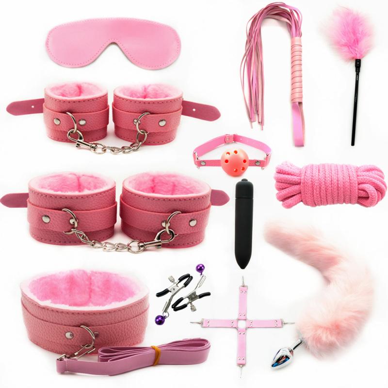 Sex Toy Kit Bondage Restraints Set Adult Toys Sex Games Erotic Toys Anal Plug Handcuffs Whip Gag Bdsm Kits Sex Toys for Couples