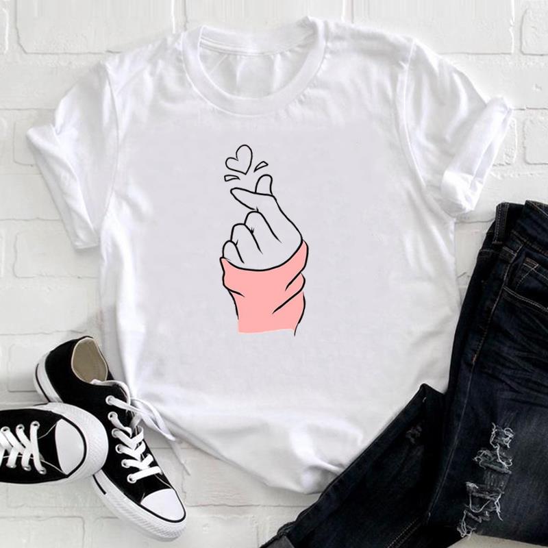(European Size) Love Heart Tee Top Fashion T Shirt Watercolor Trend Cute Women Print Lady Female  Clothing Casual Short Sleeve Graphic T-shirt