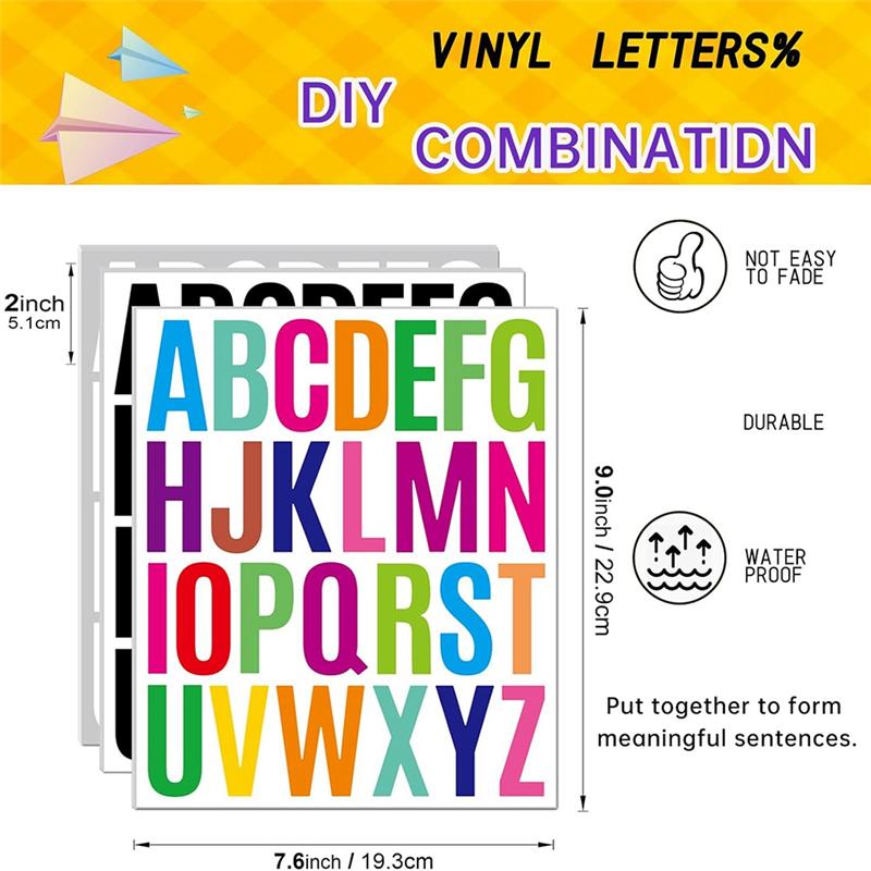 12 Blatt Briefaufkleber, 312 Stück Wasserdichte Alphabet-Aufkleber, 2 Zoll Selbstklebende Buchstaben-Set Vinyl-Buchstaben-Aufkleber