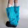 Women's Fuzzy Bright Blue Leg Warmers Soft Plush Winter Accessory for Costume Parties Furry Boot Toppers Footless Socks