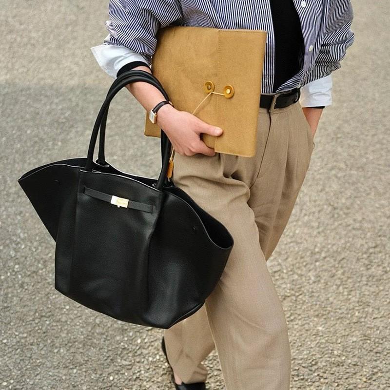 High-end Wing Bag Leather Women's Soft Fashionable Tote 2024 Portable Briefcase