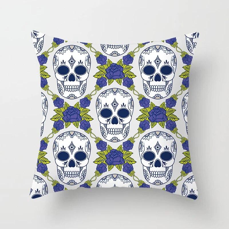 Наволочка с геометрическим черепом и цветком, квадратный автомобильный диван с декоративным принтом, модная наволочка 45*45 см, украшение для дома 40x40cm