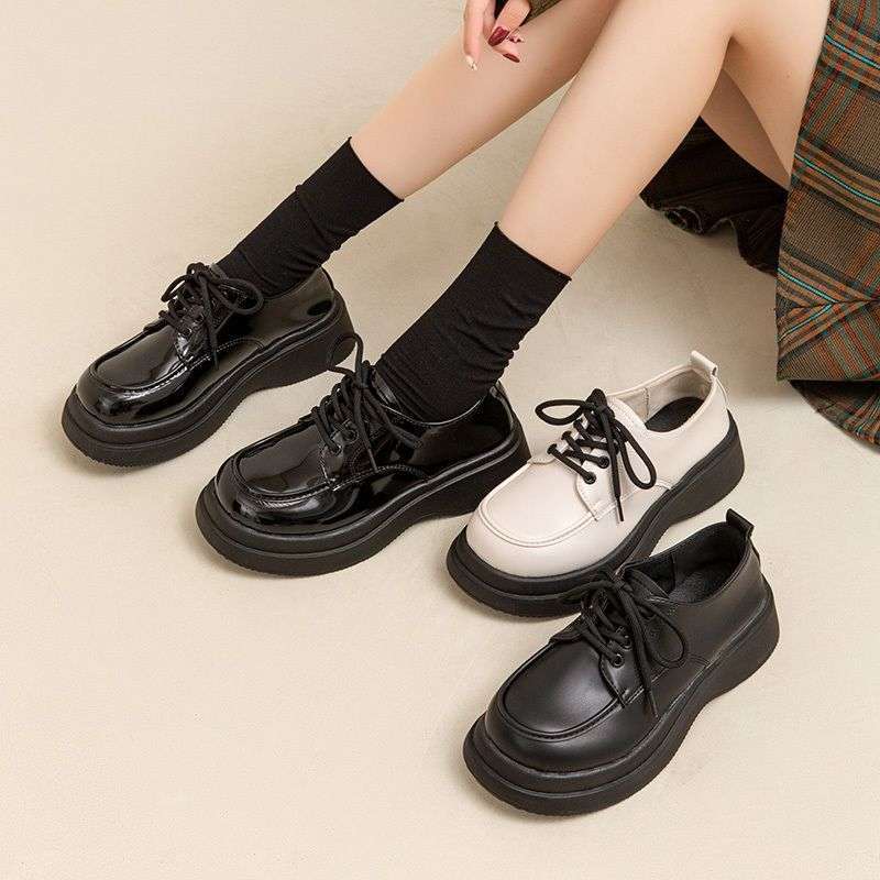 Plateau kleine Lederschuhe Damen Frühling 2025 neu vielseitig College Britischer Stil jk Schuhe Damen Schnürschuhe Freizeitschuhe