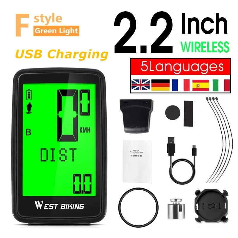 WEST BIKING 5 Sprachen Kabellos Wasserdicht Multifunktionaler Fahrradcomputer Cycling MTB Kilometerzähler Rennrad Stoppuhr Tachometer