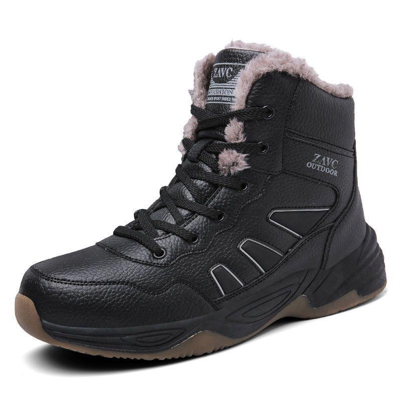 Northeast Herre Svarte Vanntette Sklisikre Høye Snøstøvler - Kuldebestandige, Slitesterke, Fløyelsforede, Bomullssko med Tykk Såle