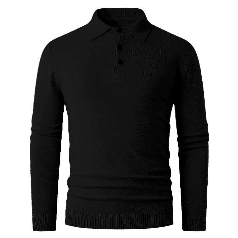 Autumn And Winter Men'S Knitted Polo Shirt Simple Solid Color Lapel Casual Long-Sleeved T-Shirt Backing Sweater Knitted Sweater