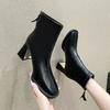 Skinny Martin Boots French New Middle Heel Square Head Short Boots High Heel Soft Leather Soft Sole Small Short Boots