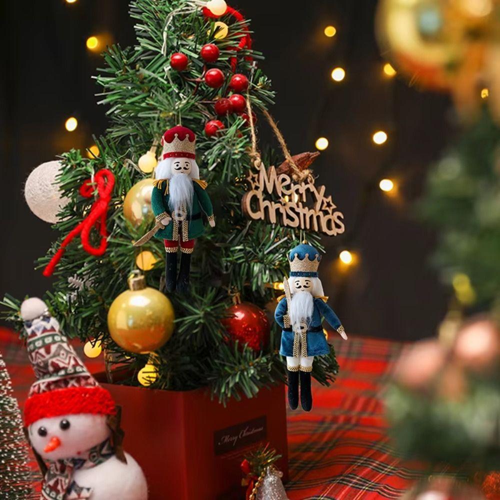 Fabric Nutcracker Soldier Pendant 19cm Red Blue Green Black Christmas Fabric Nutcracker European-Style Soldier Ornaments