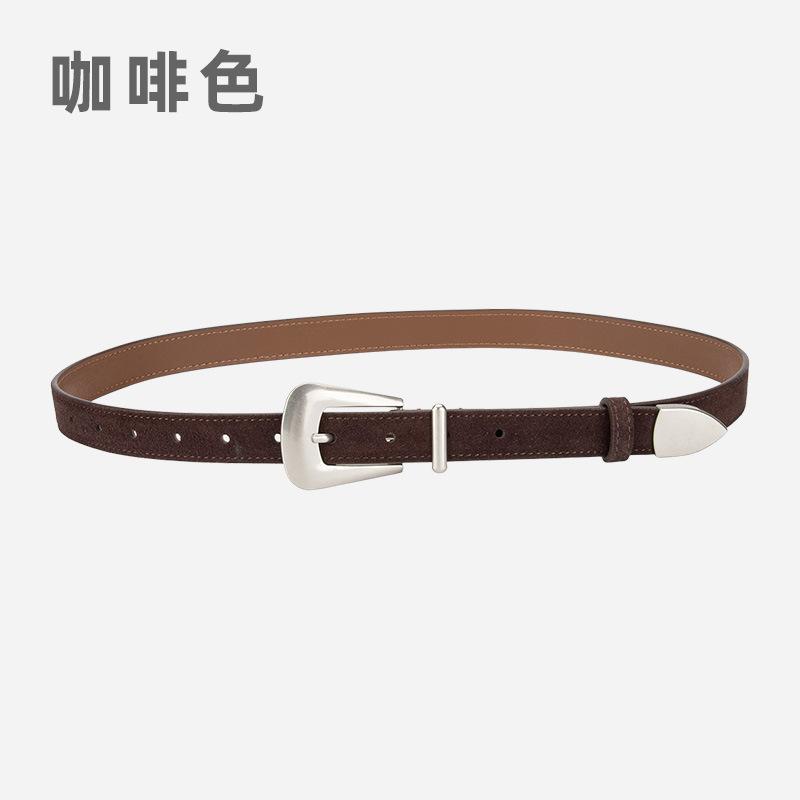Ladies Belt Silver Needle Buckle Frosted Velvet Retro Jeans Decorative Premium Leather Belt Women