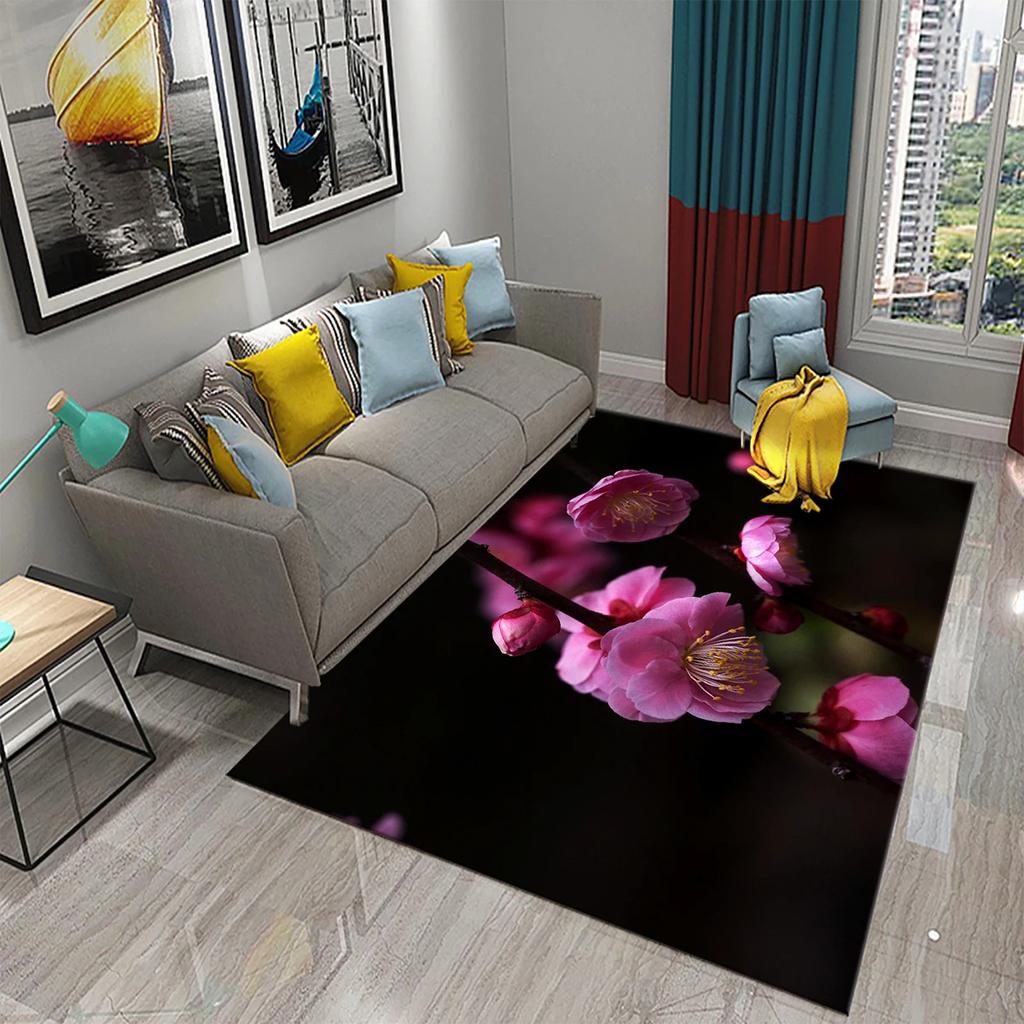 3D Pink Plum Blossom Carpet Romantic Love Rugs for Bathroom Kitchen Entrance Anti-Slip Rugs Home Decoration Mats Bedroom Rugs
