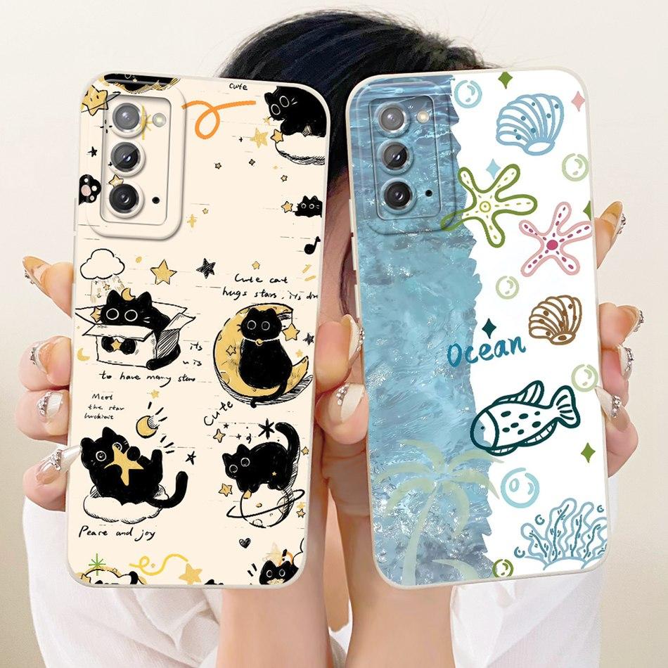 Für Samsung Galaxy S20 S20+ S20FE Niedliche Katze Blume Handyhülle Für Samsung S 20 S20 FE 4G 5G Stoßfeste Weiche Silikon-Stoßfänger