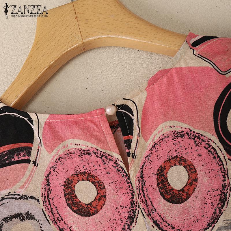 ZANZEA Women Casual Round Neck Short Sleeve Loose Summer Print Dress