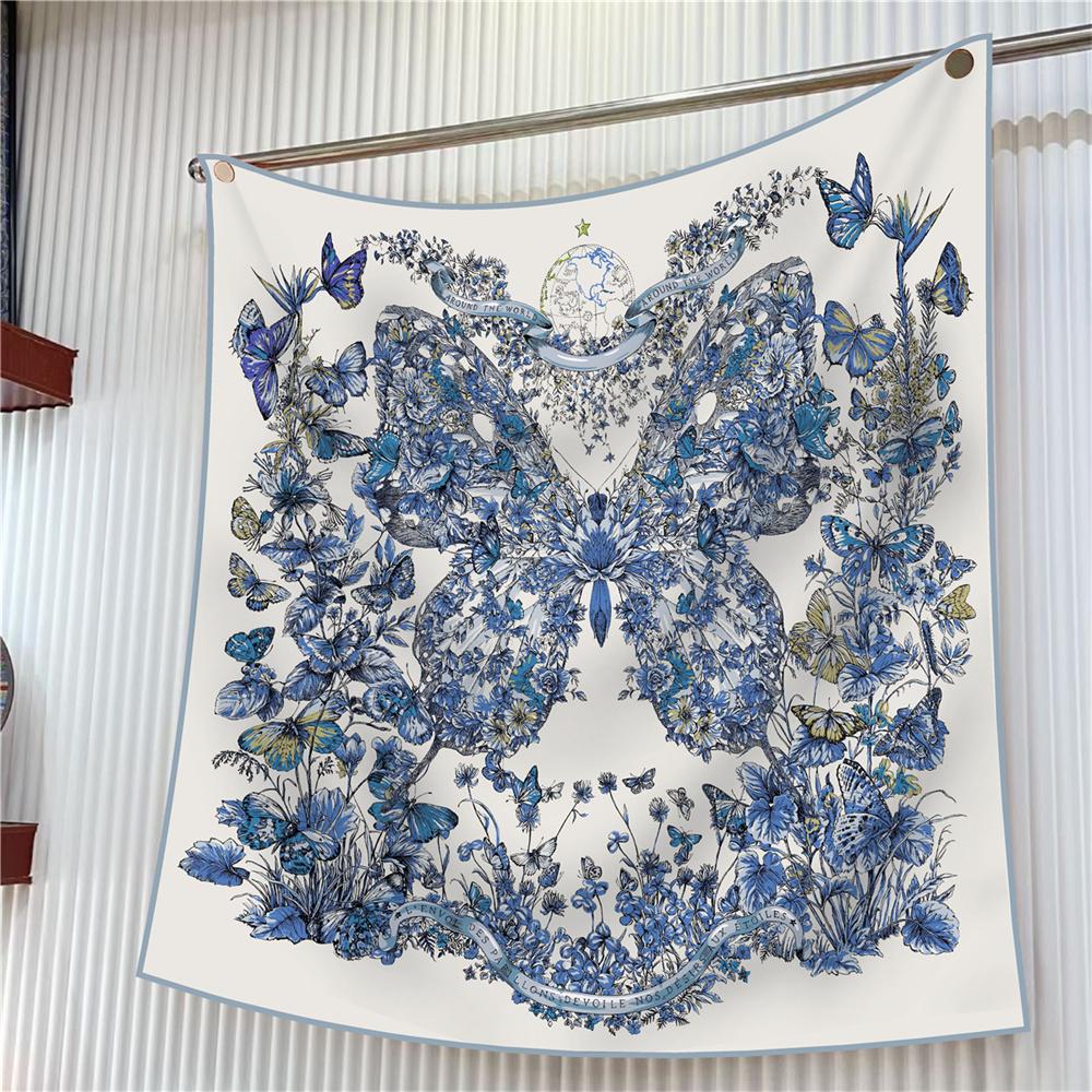 Seidenschal Damen Bedruckte Quadratische Schals Kopf-Echarpes Seiden-Foulards Femme Wickeltücher Strand-Schal Bandana Dame Hijabs 90CM