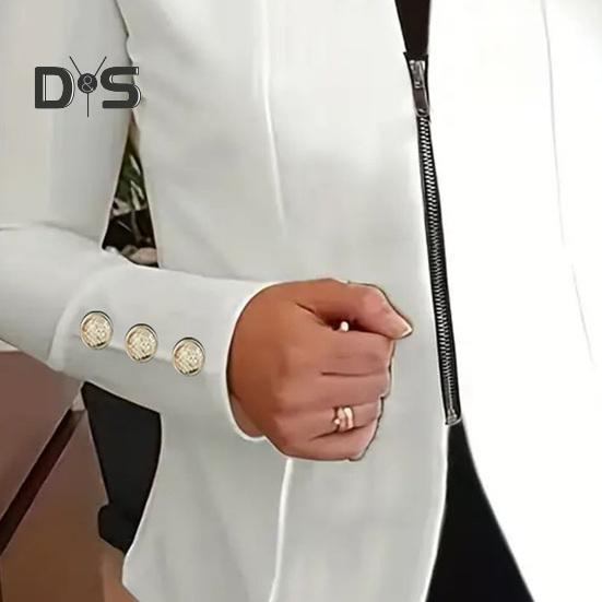 Jaro Podzim Business Suit Kabát Vroubkovaný límec Dlouhý rukáv Zapínání na zip Bunda k obleku Jednobarevné Slim Fit Outwear