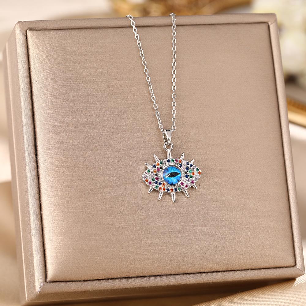 Women's Titanium Steel Blue Evil Eye Pendant Necklace - Light Luxury Clavicle Chain Jewelry
