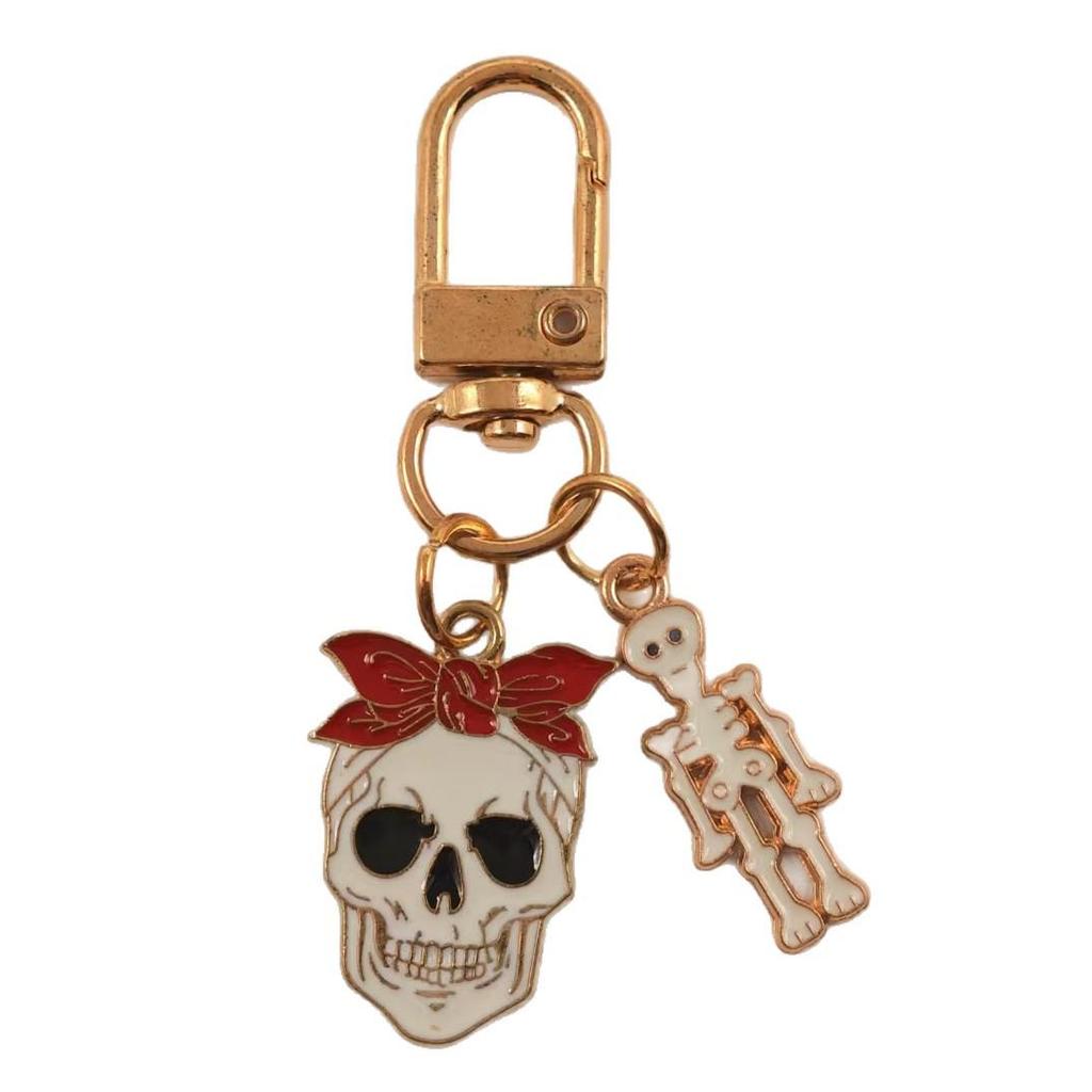Halloween Skull & Pumpkin Metal Keychain Pendant - Devilish Charm Gift