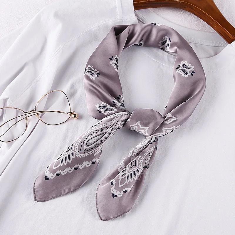 70cm Bandana Head Scarf For Women Fashion Paisley Print Handkerchief Silk Satin Hijab Scarfs Female Square Neck Scarves Dropship