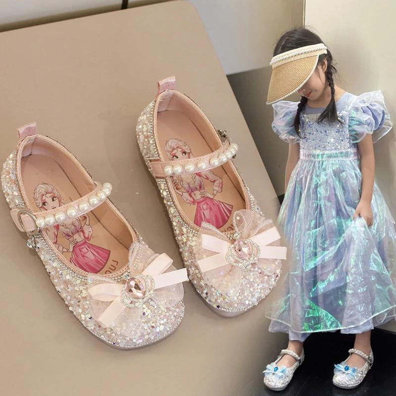 Girl Shoes Trendy Child Leather Shoe Water Diamond Princess Shoe Bow Mary Jane Shoes Fashion Kid Shoes Lolita Shoe