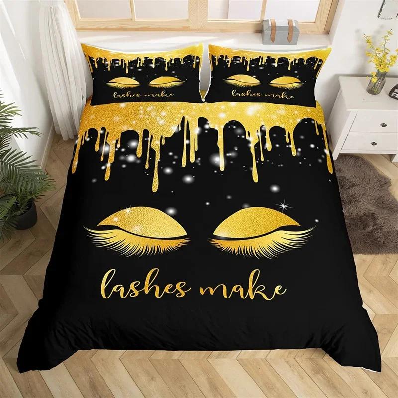 Smile Eyelash Duvet Cover Set Glitter Fragments Dreamy Twin Queen Bedding Set Microfiber Eyelashes Make Romantic Comforter Cover
