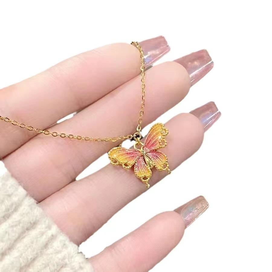Gradient Color Tassel Butterfly Necklace Female Fairy Style New High-end and Versatile Niche Design