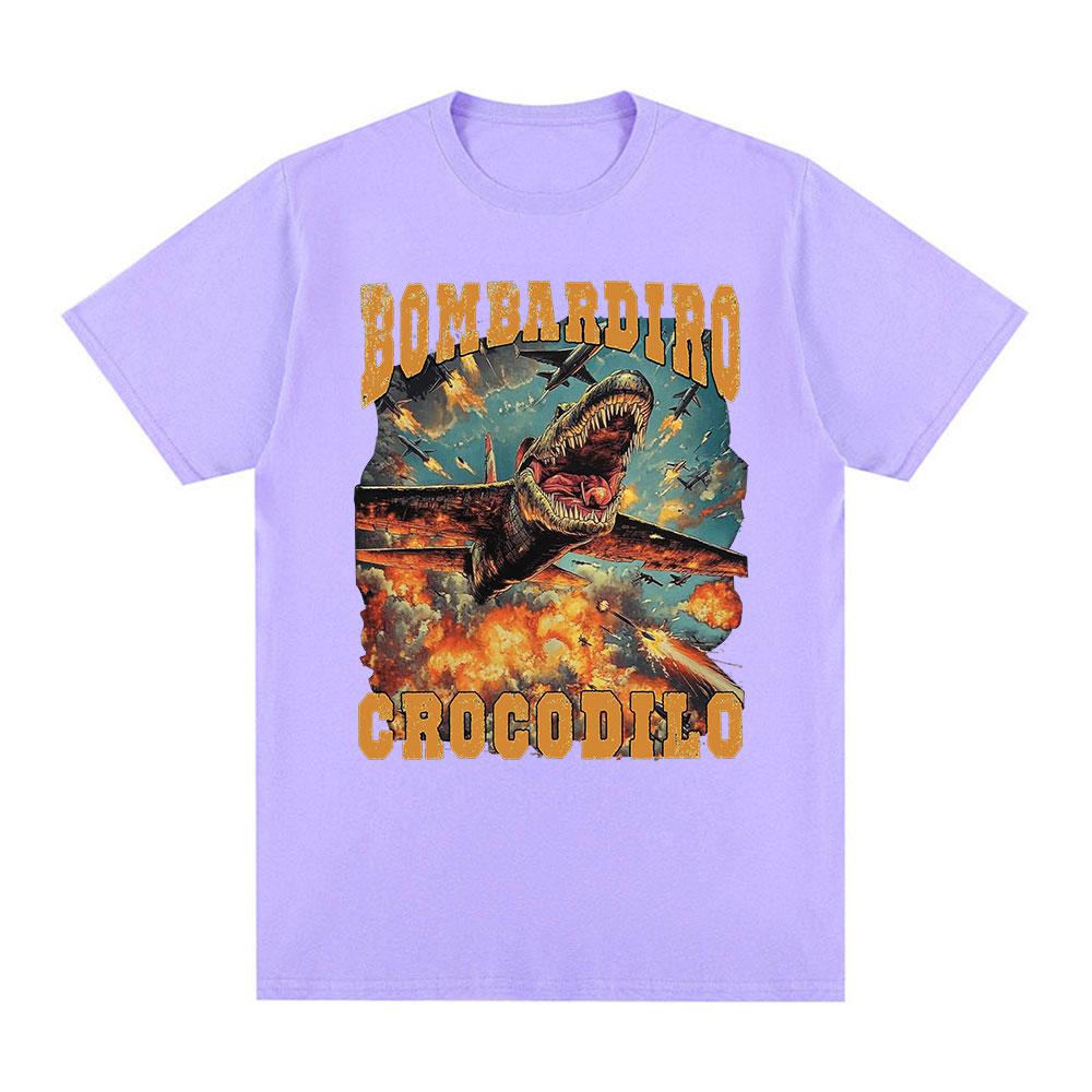 Bombardiro Crocodilo Funny Crocodile Plane Bomber Meme Graphic T-shirt Men's Women Clothing Casual Cotton Short Sleeve T Shirts