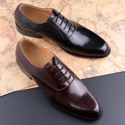 Fashion Men's Dress Shoes Luxury Printing Business Classic Handmade Oxfords Top Layer Cowhide Leather Black Brown Formal Shoes New Style