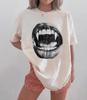 Vintage Vampire Fangs Shirt, Gothic Mouth Graphic Tee, Halloween Spooky Top, Dark Academia T-Shirt