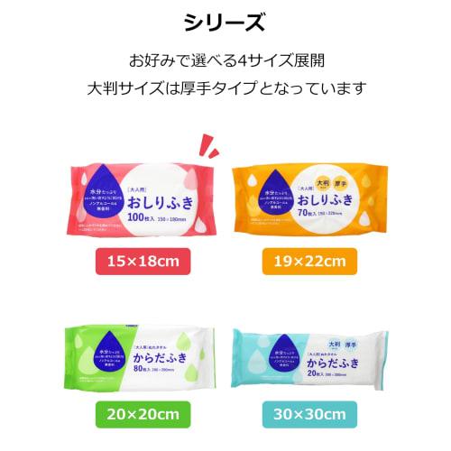 Yamato Bussan Body Wipes for Adults, 100 Sheets, Approx. 15 X 18 Cm, Alcohol-Free, Fragrance-Free, Disposable, for Disaster Preparedness and Care