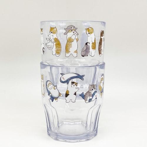 OSK mofusand Glass Tumbler, Blue, 300ml, Dishwasher Safe, Made in Japan, C-7