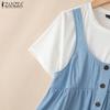 ZANZEA Women Casual Round Neck Summer Short Sleeve Patchwork T-Shirts
