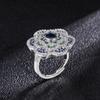 European and American Ring Simulation Color Treasure Retro Wind Sapphire Color Matching Stone Shining Diamond Stamen Women's Ring