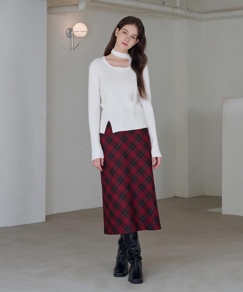 Deuloupisumeon Two-Face Slit Ribbed Knit Top [Black]