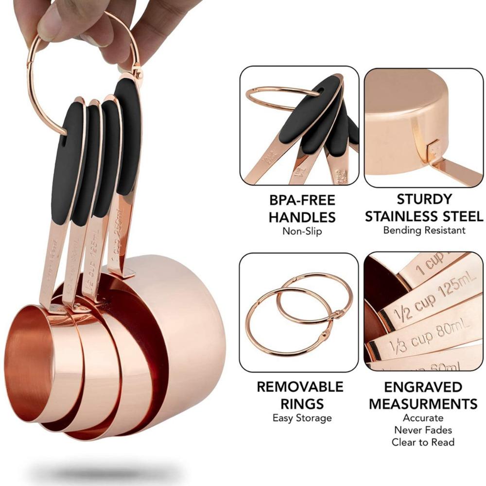 Rose Gold Stainless Steel Heavy Duty Baking Tool Sugar Scoop Measuring Cups Measuring Spoons Set