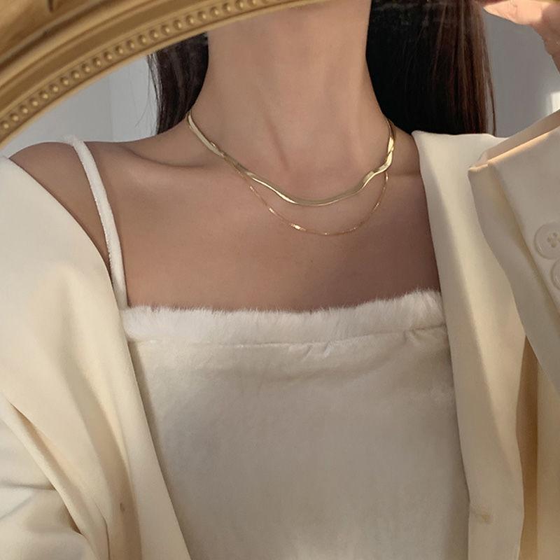 Korean New Double-layer Simple Snake Necklaces For Women Gold Clavicle Necklace Girlfriend Gift
