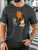 Unisexs Navy Crew Neck Tee Vivid Three Climbing Kittens Cartoon Art Print Loose Summer Street Casual Daily Basic Short Sleeve Top