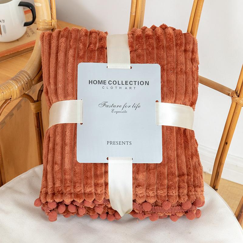 Solid Color Flannel Striped Blanket Nap Casual Sofa Blanket Air Conditioner Blanket Plain Striped Fleece 150X200CM