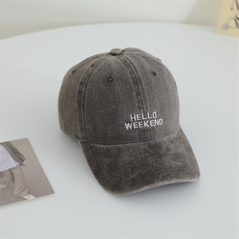 Original Korean Version of Old Multi-row Letter Embroidered Baseball Hat for Women Soft Top Baseball Hat Japanese Retro Sun Hat