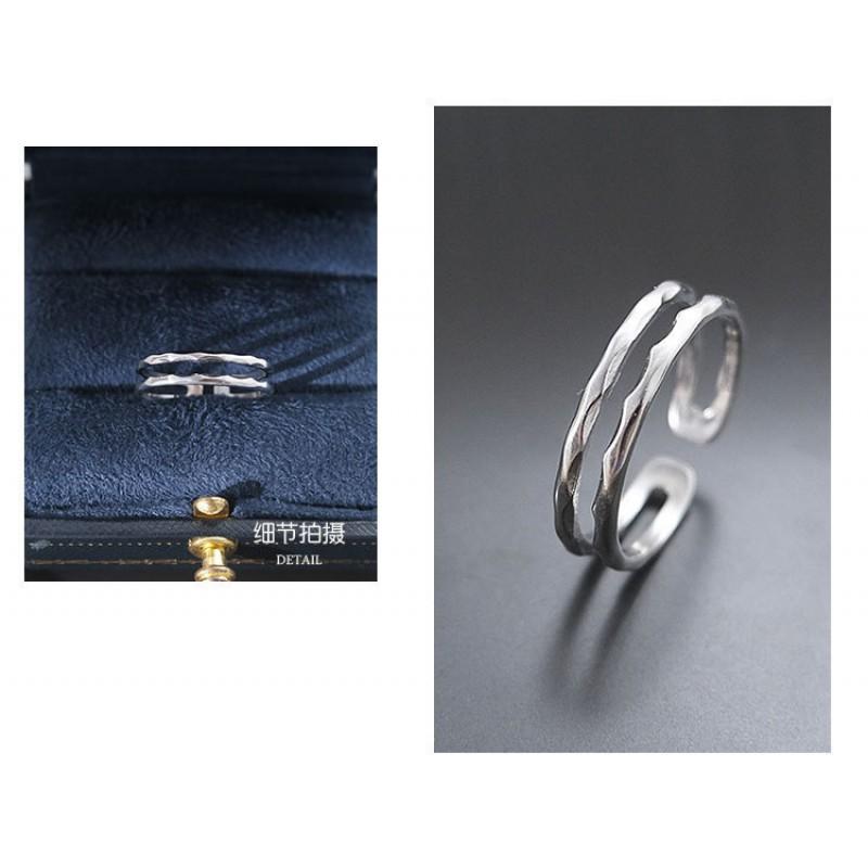 Adjustable Open Ring Women Men Double Layer Wavy Texture Minimalist Plated Geometric Band Vintage Chic Jewelry