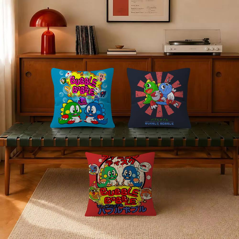 Puzzle Game B-Bubbles Bobble  Decorative Polyester Throw Pillow Cover Square Suitable for Home Office Coffee Shop Decor