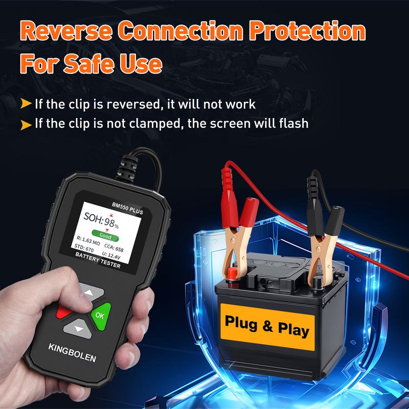 

KINGBOLEN BM550 PLUS Car Battery Tester 6V 12V 24V CCA SOC Waveform check Color Screen Auto Battery System Detect Analyzer Tools