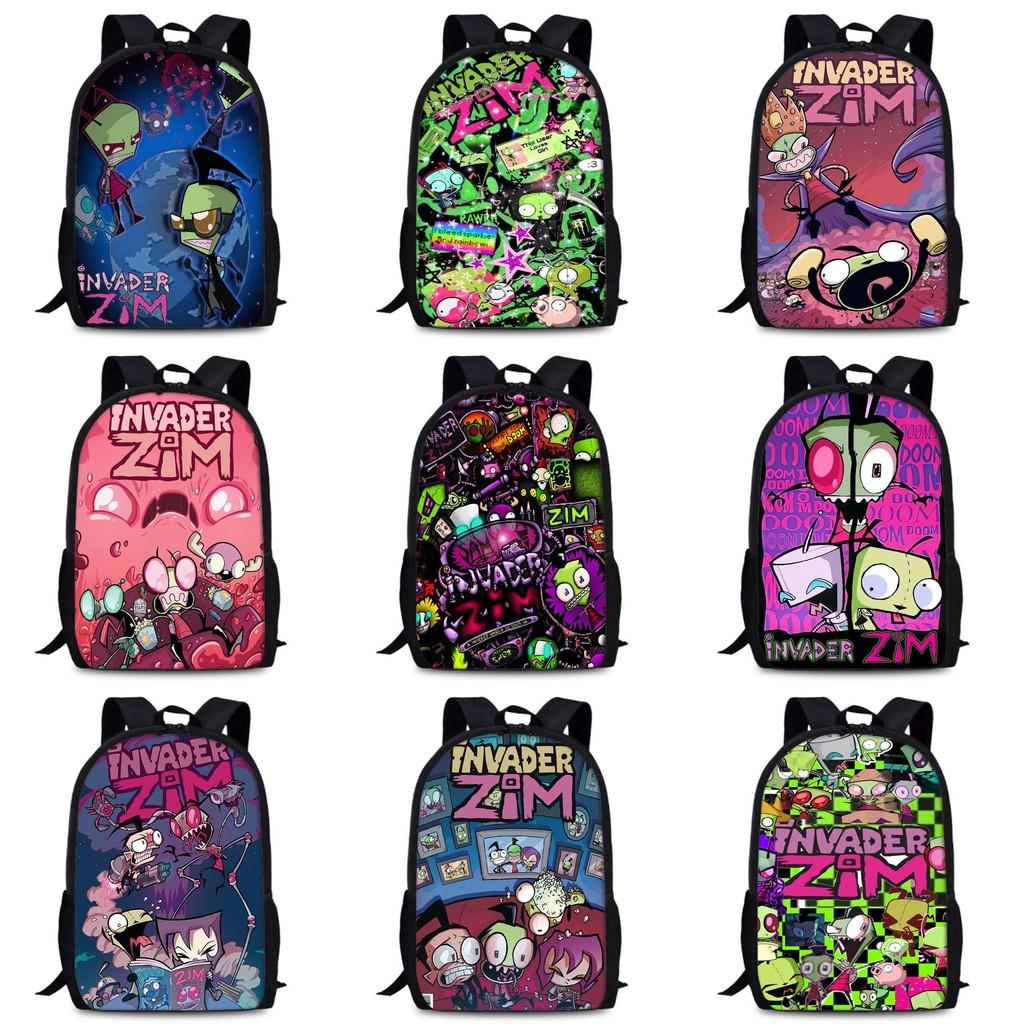 Zim Dib Invader Gaz Cartoon Animated Character Printed Backpack Children