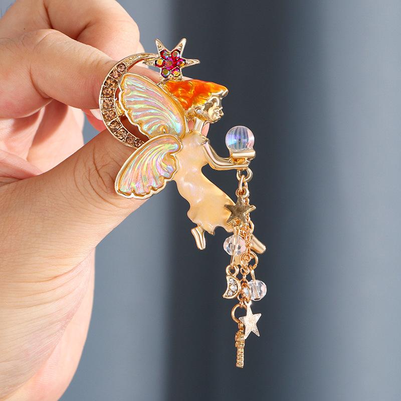 Crystal Angel Female Fashion Moon Star Tassel Accessories Cute Elf Brooch