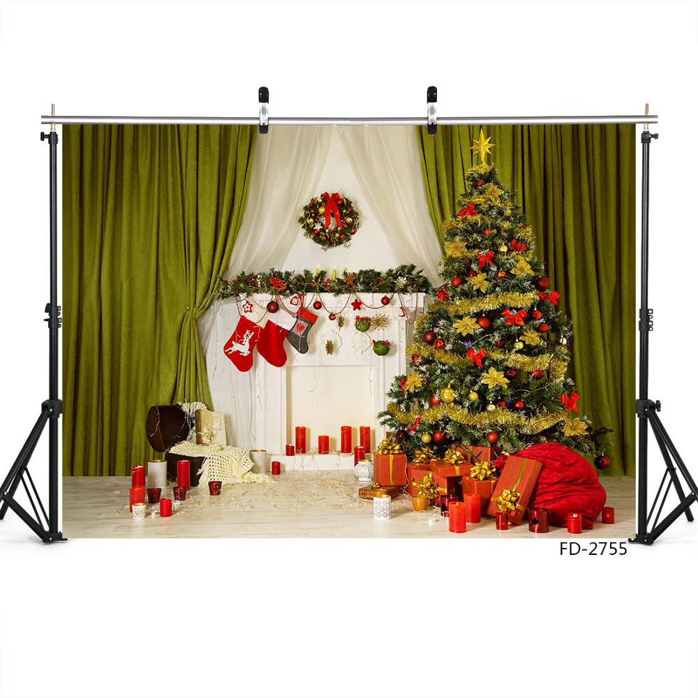 Christmas Tree Gifts Decor Green Curtain Photo Backdrops Vinyl Cloth Background for Children Baby Family Photography Props