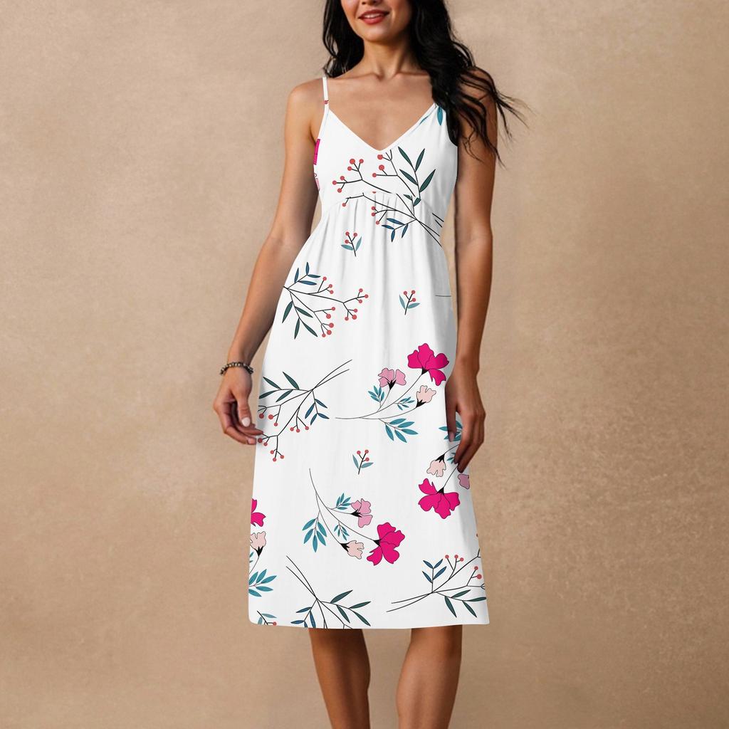 Women's Spaghetti Strap Backless Bow Loose Casual Beach Holiday Dress Sundress