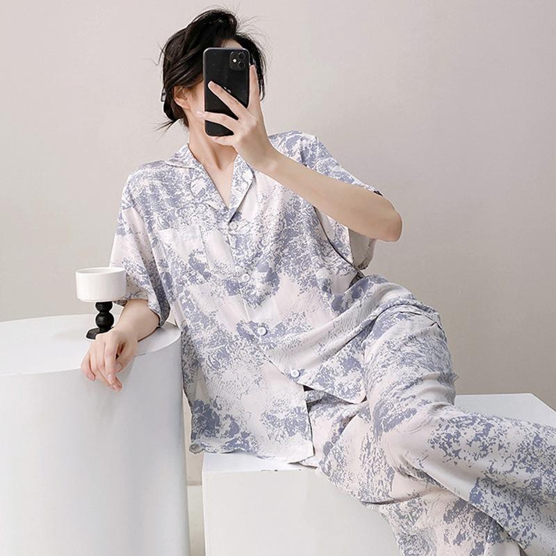Cotton and silk pajamas women's summer thin short-sleeved plus size Internet celebrity suit can be worn outside spring and autumn new Chinese