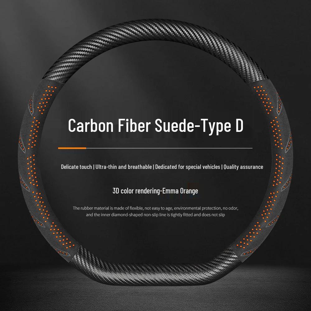 Carbon Fiber Texture Suede Steering Wheel Cover, Non-Slip, Sweat-Absorbent, Universal, All-Season Design.