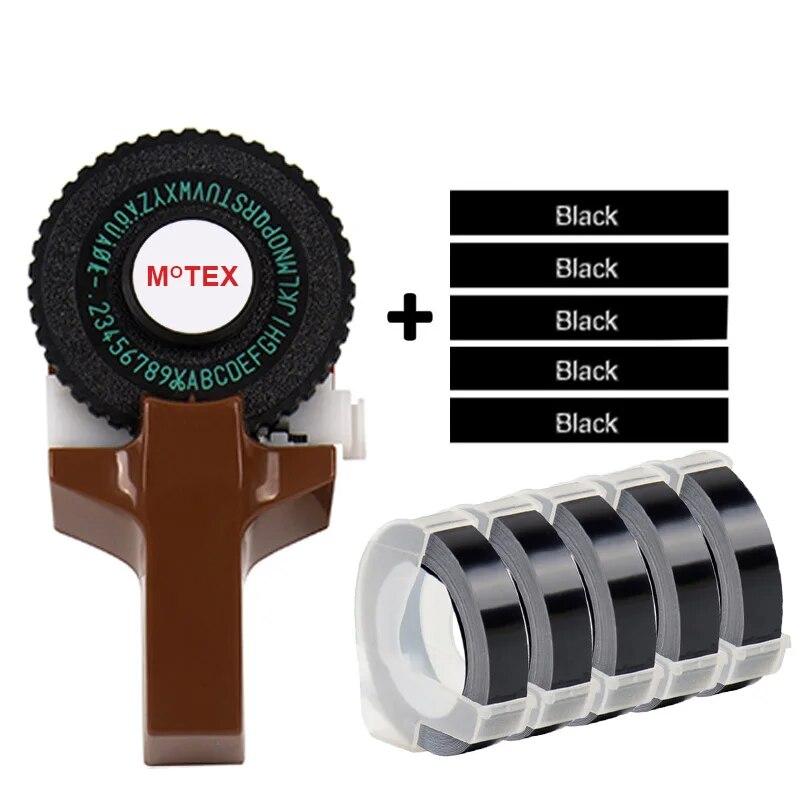 Red MoTex E101 Label Maker Machine Mini Printer Compatible for Dymo 3D Embossing Tape Manual Typewriter Embossing Label Maker