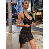 # Sisjuly# Sexy Charm Bloom Floral Lace Design Asymmetrical Lower Hem with Lace Halterneck Dress Female